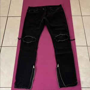 MNML Black Ripped Skinny Jeans with Zipper Accents